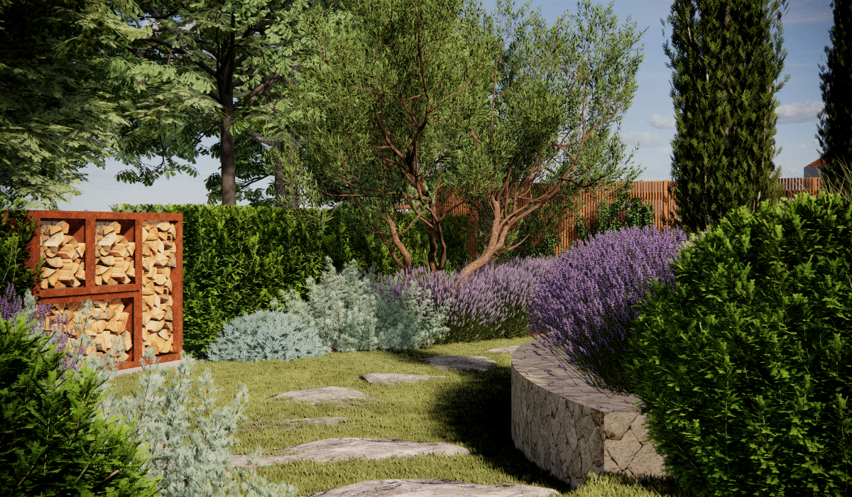 Allée de jardin arborée 3D La Milesse