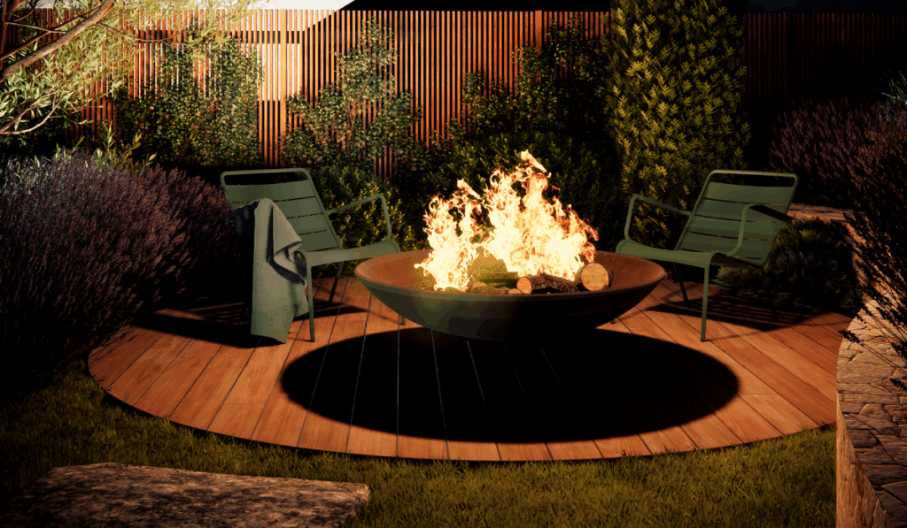 idée aménagement jardin : Un coin Brasero avec deux sièges bas