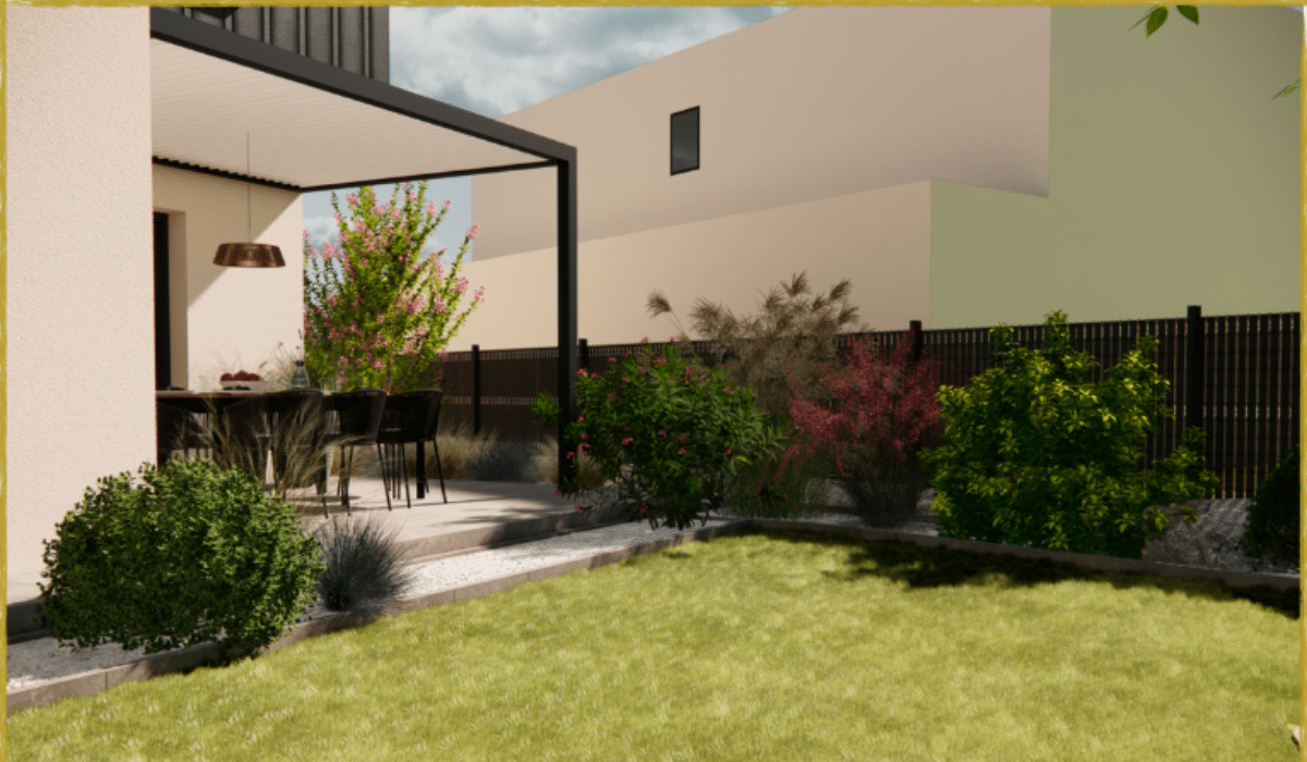 Terrasse et jardin 3D à Saint jean de Linières