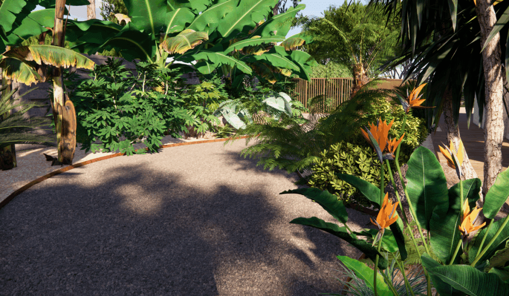 allée arborée dans un jardin exotique