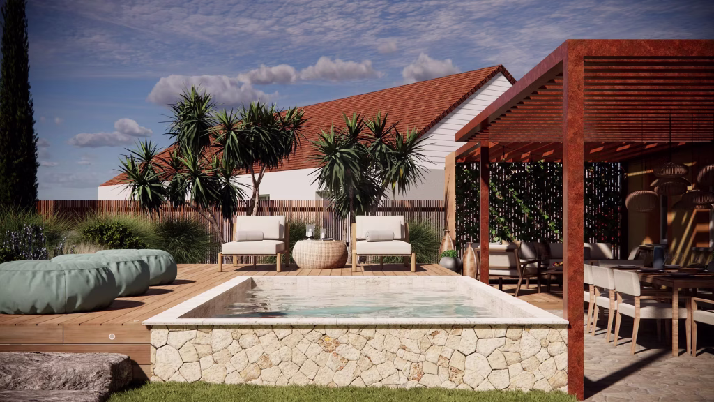 jardin 3D avec piscine