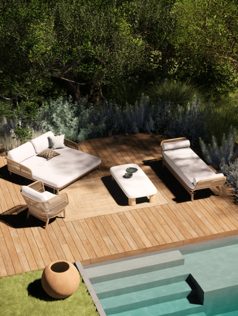 Mobilier extérieur plan de jardin 3D