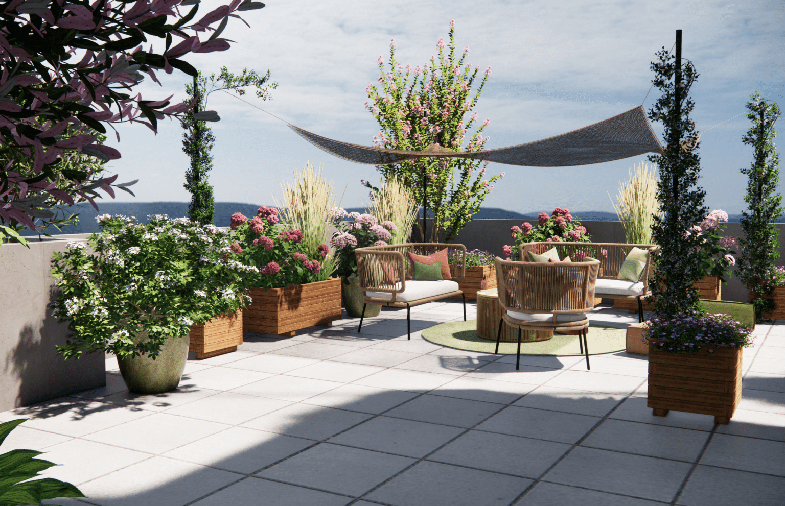 Conception 3D d'un espace salon pour terrasse