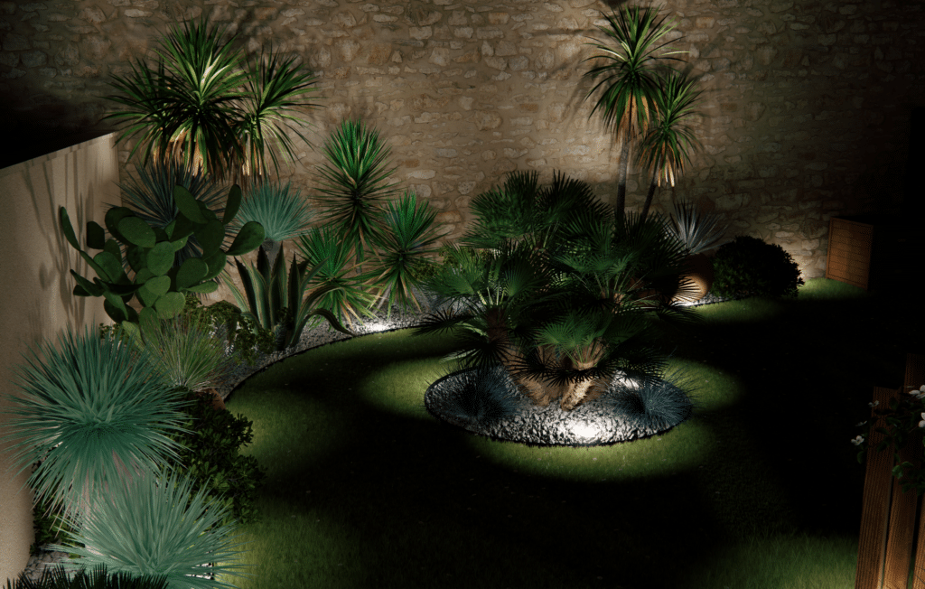 Intégration de l'éclairage dans un dessin de jardin
