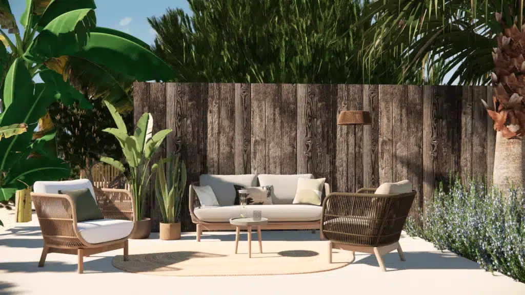 Plan de jardin 3D Mobilier Kave home intégré dans conception 3D de jardin