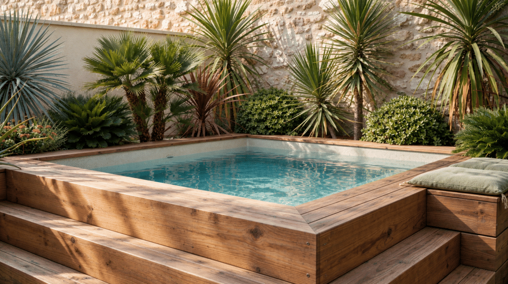Piscine méditerranéenne au jardin luxuriant