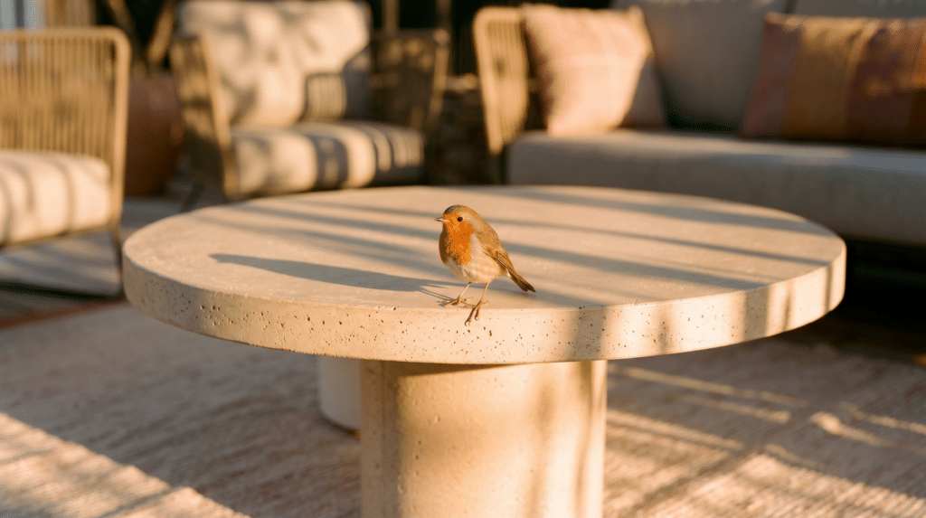 gros plan sur une table de salon de jardin