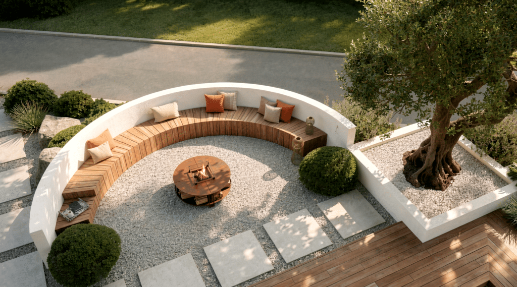 Visuel 3D photoréaliste d'un aménagement de jardin avant travaux